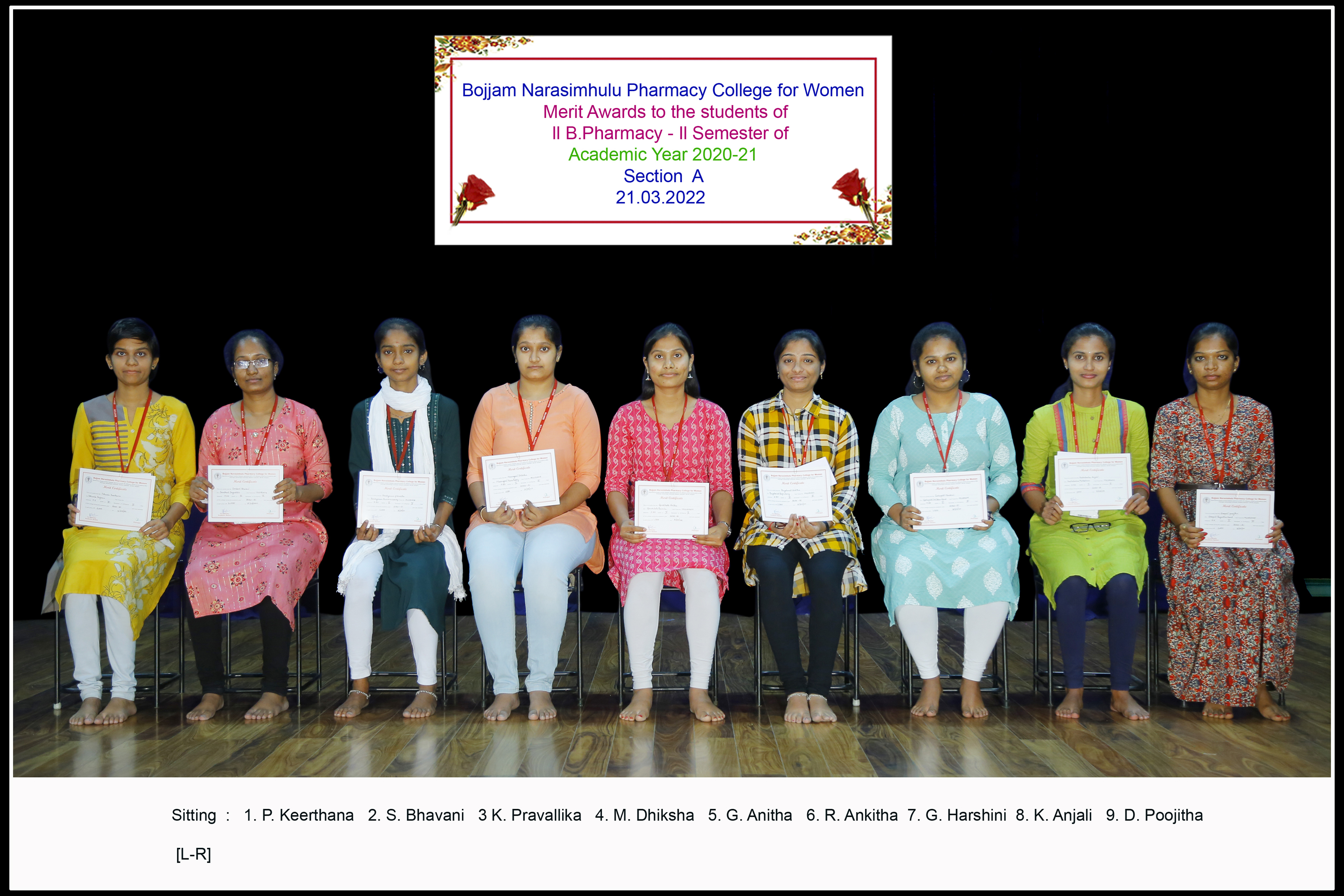 Merit awards to the students of II year II Semester for the Academic year 2020-21